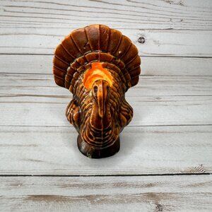 Vtg Turkey PIllar Candle Holder - Thanksgiving Decor - Resin Figurine - 6" Tall
